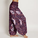 Buddha Stones Cotton Soft Drapey Ivory Fan Pattern Women's Elastic Waist Harem Pants