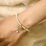 Buddha Stones Natural Hetian Jade Cat Paw Design Pearl Luck Bracelet