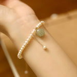 Buddha Stones Natural Hetian Jade Cat Paw Design Pearl Luck Bracelet