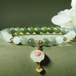 Buddha Stones Natural Hetian Jade Heart Cat Paw Design Abundance Bracelet