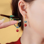 Buddha Stones Cinnabar 925 Sterling Silver Enamel Lotus Drop Earrings