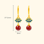 Buddha Stones Cinnabar 925 Sterling Silver Enamel Lotus Drop Earrings