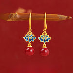 Buddha Stones Cinnabar 925 Sterling Silver Enamel Lotus Drop Earrings