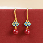 Buddha Stones Cinnabar 925 Sterling Silver Enamel Lotus Drop Earrings