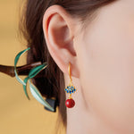Buddha Stones Cinnabar 925 Sterling Silver Enamel Lotus Drop Earrings