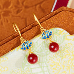 Buddha Stones Cinnabar 925 Sterling Silver Enamel Lotus Drop Earrings