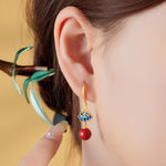 Buddha Stones Cinnabar 925 Sterling Silver Enamel Lotus Drop Earrings