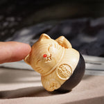 FREE Today: Protection and Blessing Attract Wealth Mini Lucky Cat Ebony Beech Wood Carved Decoration 4.7*4cm