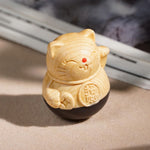 FREE Today: Protection and Blessing Attract Wealth Mini Lucky Cat Ebony Beech Wood Carved Decoration 4.7*4cm