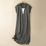 Buddha Stones Summer Minimalist Side Slit Solid Women's Summer Sleeveless Dress With Pocket