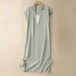 Buddha Stones Summer Minimalist Side Slit Solid Women's Summer Sleeveless Dress With Pocket