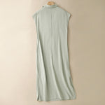 Buddha Stones Summer Minimalist Side Slit Solid Women's Summer Sleeveless Dress With Pocket