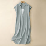 Buddha Stones Summer Minimalist Side Slit Solid Women's Summer Sleeveless Dress With Pocket