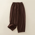 Buddha Stones Spring Casual Elastic Waist Pleated Solid Women's Harem Pants With Pockets