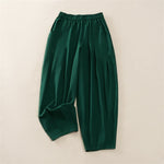 Buddha Stones Spring Casual Elastic Waist Pleated Solid Women's Harem Pants With Pockets