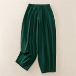 Buddha Stones Spring Casual Elastic Waist Pleated Solid Women's Harem Pants With Pockets