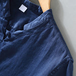 Buddha Stones Summer Casual Mandarin Collar Frog Button Solid Linen Men's Short Sleeve Shirt