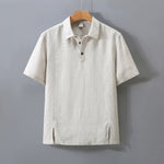 Buddha Stones Summer Minimalist Button-Up Side Slit Solid Linen Men's Short Sleeve Shirt