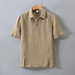 Buddha Stones Summer Minimalist Button-Up Side Slit Solid Linen Men's Short Sleeve Shirt