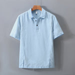 Buddha Stones Summer Minimalist Button-Up Side Slit Solid Linen Men's Short Sleeve Shirt
