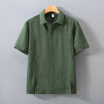 Buddha Stones Summer Minimalist Button-Up Side Slit Solid Linen Men's Short Sleeve Shirt