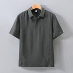Buddha Stones Summer Minimalist Button-Up Side Slit Solid Linen Men's Short Sleeve Shirt