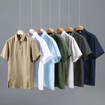 Buddha Stones Summer Minimalist Button-Up Side Slit Solid Linen Men's Short Sleeve Shirt