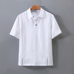 Buddha Stones Summer Minimalist Button-Up Side Slit Solid Linen Men's Short Sleeve Shirt