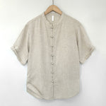 Buddha Stones Summer Minimalist Mandarin Collar Frog Button Solid Men's Short Sleeve Shirt