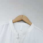 Buddha Stones Summer Minimalist Mandarin Collar Frog Button Solid Men's Short Sleeve Shirt