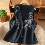 Buddha Stones Summer Embroidery Floral Women's Sleeveless Shirts With Pockets