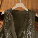 Buddha Stones Summer Embroidery Floral Women's Sleeveless Shirts With Pockets
