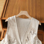 Buddha Stones Summer Embroidery Floral Women's Sleeveless Shirts With Pockets