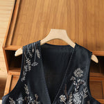 Buddha Stones Summer Embroidery Floral Women's Sleeveless Shirts With Pockets