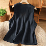 Buddha Stones Summer Embroidery Floral Women's Sleeveless Shirts With Pockets