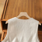 Buddha Stones Summer Embroidery Floral Women's Sleeveless Shirts With Pockets