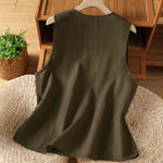Buddha Stones Summer Embroidery Floral Women's Sleeveless Shirts With Pockets