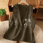 Buddha Stones Summer Embroidery Floral Women's Sleeveless Shirts With Pockets