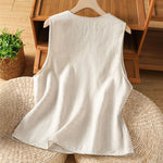 Buddha Stones Summer Embroidery Floral Women's Sleeveless Shirts With Pockets