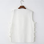 Buddha Stones Summer Tang Style Frog Button Side Slit Hollow Solid Men's Sleeveless Shirts Tank Top With Pockets