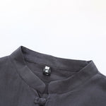 Buddha Stones Summer Tang Style Mandarin Collar Horse Embroidery Frog Button Solid Men's Short Sleeve Shirts With Pockets