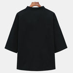Buddha Stones Summer Tang Style Mandarin Collar Horse Embroidery Frog Button Solid Men's Short Sleeve Shirts With Pockets