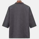 Buddha Stones Summer Tang Style Mandarin Collar Horse Embroidery Frog Button Solid Men's Short Sleeve Shirts With Pockets