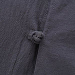 Buddha Stones Summer Tang Style Mandarin Collar Horse Embroidery Frog Button Solid Men's Short Sleeve Shirts With Pockets