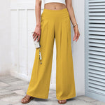 Buddha Stones Plain Color Cotton Linen High Waist Women's Wide Leg Pants With Pockets