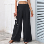 Buddha Stones Plain Color Cotton Linen High Waist Women's Wide Leg Pants With Pockets