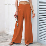 Buddha Stones Plain Color Cotton Linen High Waist Women's Wide Leg Pants With Pockets