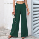 Buddha Stones Plain Color Cotton Linen High Waist Women's Wide Leg Pants With Pockets