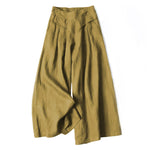 Buddha Stones Plain Color Cotton Linen High Waist Women's Wide Leg Pants With Pockets