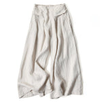 Buddha Stones Plain Color Cotton Linen High Waist Women's Wide Leg Pants With Pockets